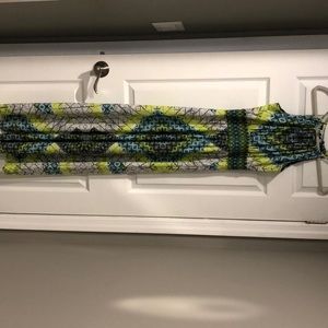 Green and blue printed maxi dress with keyhole top